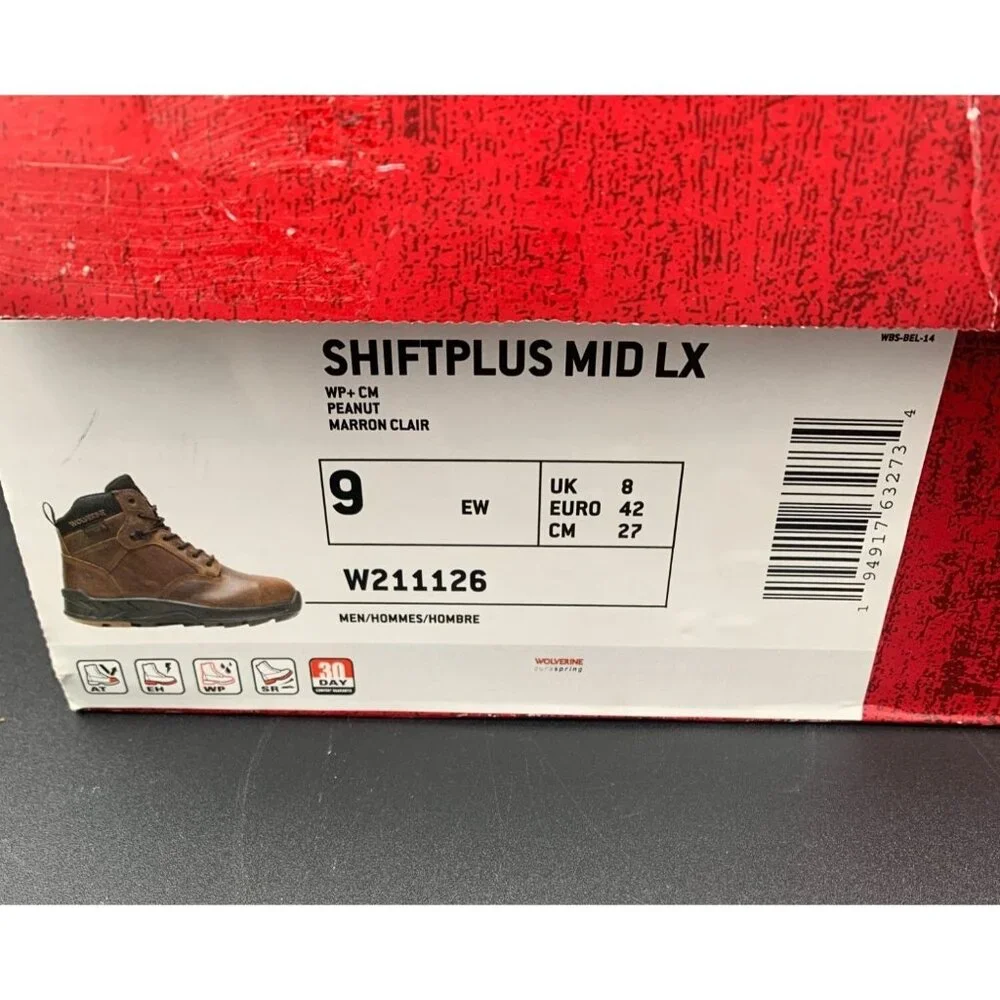 Wolverine Shiftplus Mid LX Safety Boots Brown Leather Men's Size 9EW Steel Toe - Picture 2 of 13